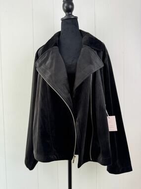Lauren Conrad Women's Velour Moto Black Jacket, Size 2XL